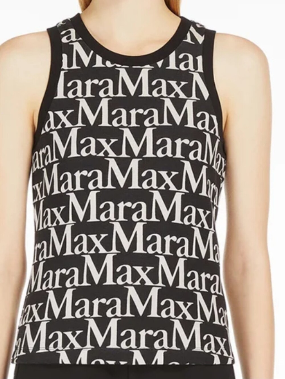 Max Mara • SiMaxMara Black Tank Top with Cream Logo Allover NWT
